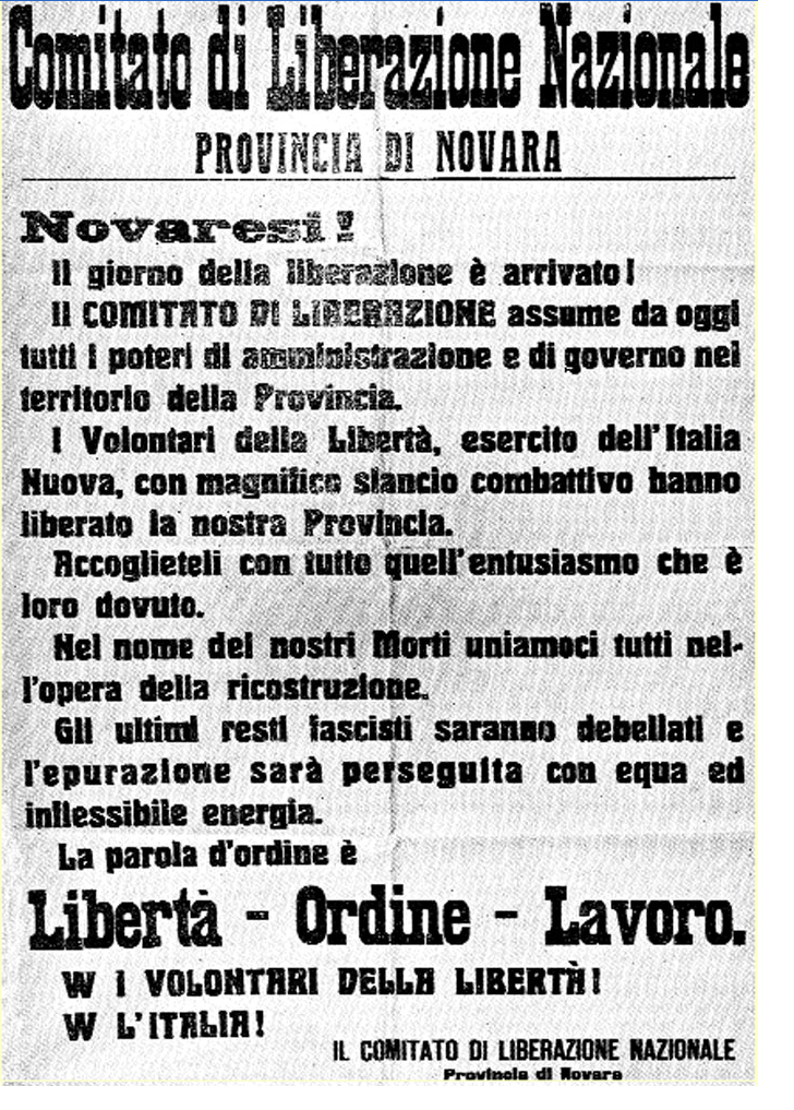 Proclama Comitato Liberazione Nazionale - Provincia Novara